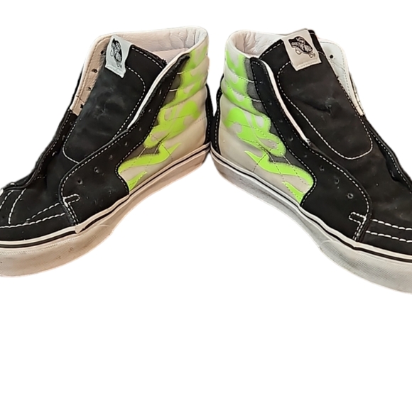 Vans SK8-Hi black suede with neon flames high top sneakers W9.5, M8 - Picture 11 of 12